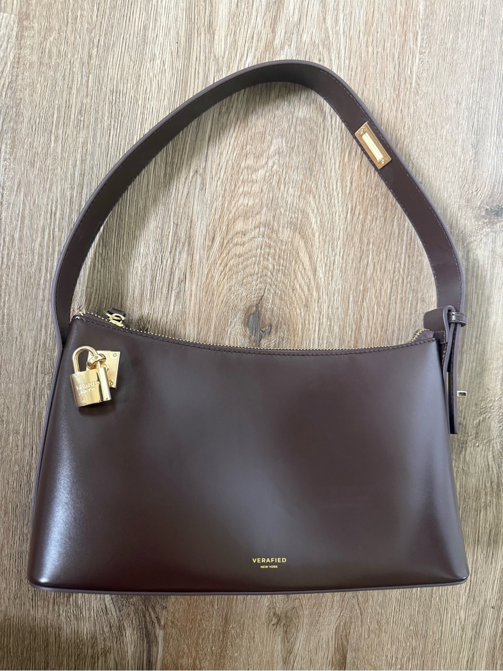 VERAFIED Dark Brown Leather Shoulder Bag
